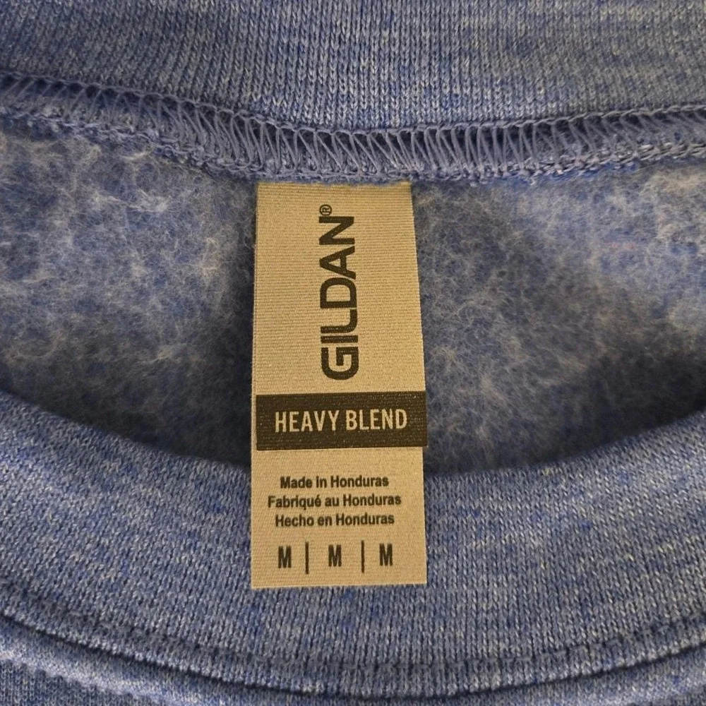Gildan Heavy Blend‎ Blue Crew Neck Sweatshirt Always Cold Graphic Print Size M - Picture 8 of 10